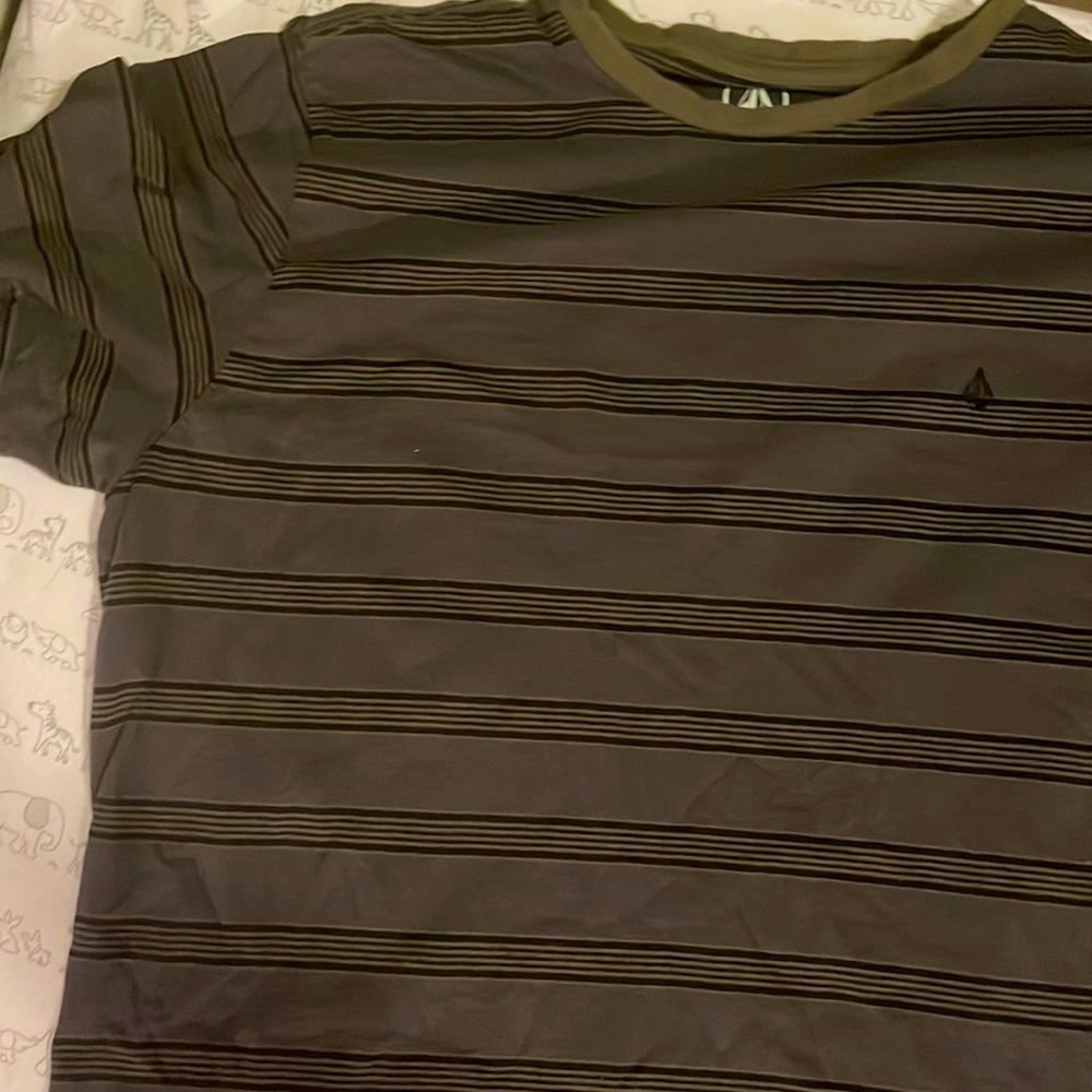 Men’s grey green & black striped VOLCOM shirt